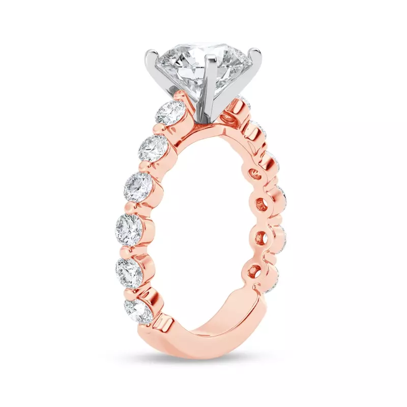 14K Rose Gold Tradition Shared Prong Pavé Cathedral Engagement Ring (.95ct. tw.)