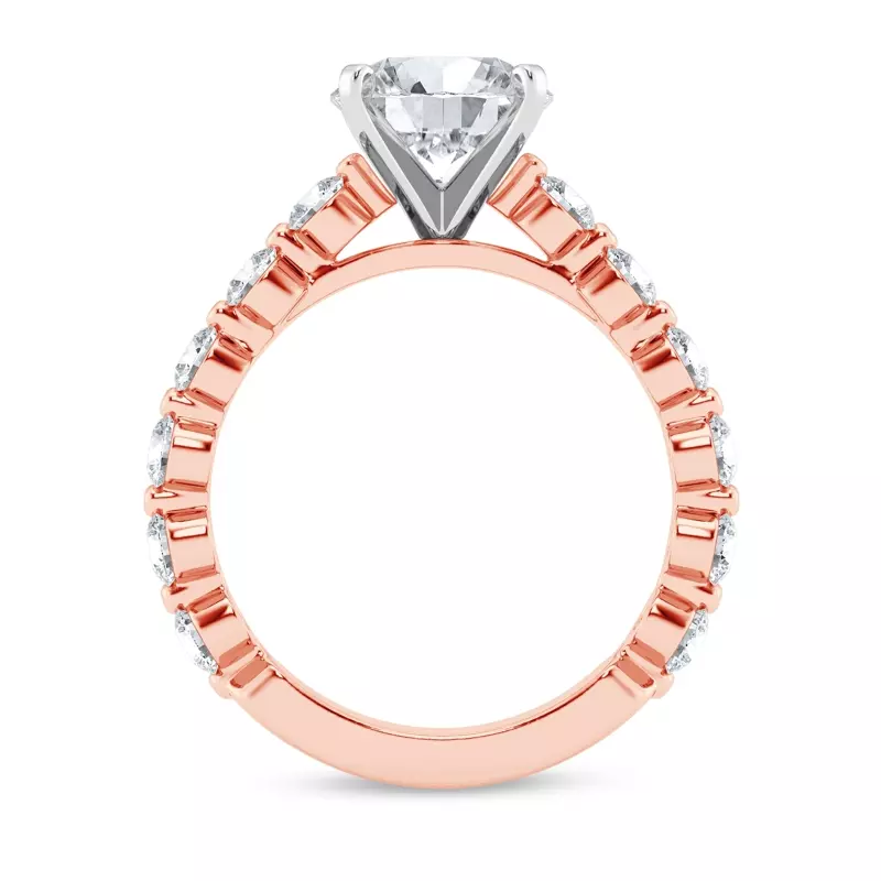 14K Rose Gold Tradition Shared Prong Pavé Cathedral Engagement Ring (.95ct. tw.)