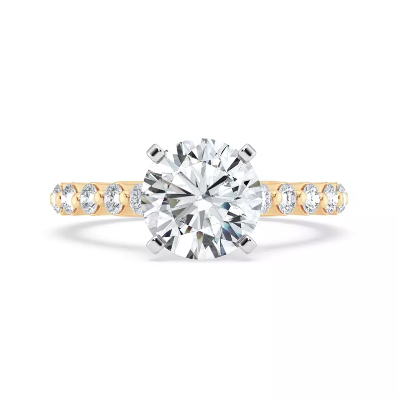 14K Yellow Gold Signature Hearts & Arrows Shared Prong Hidden Halo Cathedral Engagement Ring (.80ct. tw.)