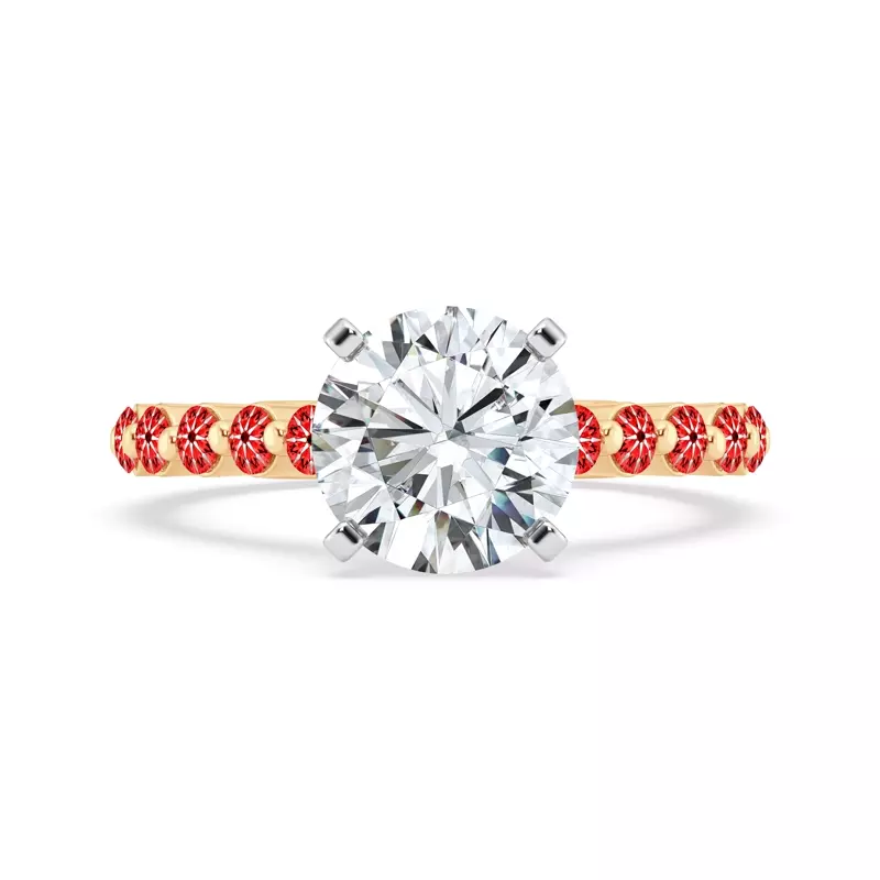 14K Yellow Gold Signature Hearts & Arrows Shared Prong Hidden Halo Cathedral Engagement Ring (.80ct. tw.)