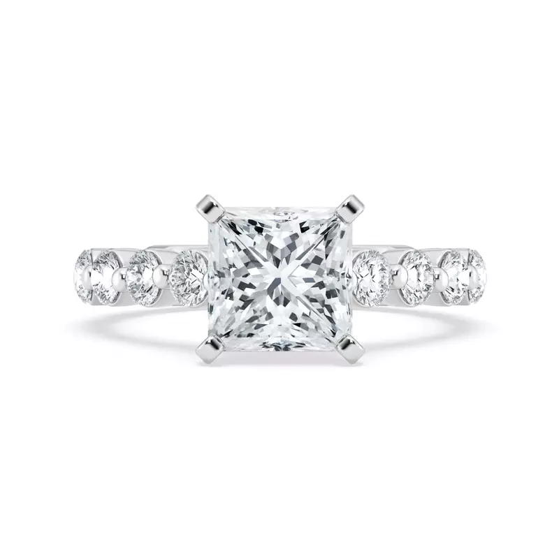 Signature Hearts & Arrows Shared Prong Hidden Halo Cathedral Engagement Ring (1.05ct. tw.) - 14K White Gold