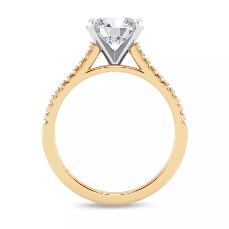 14K Yellow Gold Signature Hearts & Arrows Classic Pavé Cathedral Engagement Ring (.15ct. tw.)