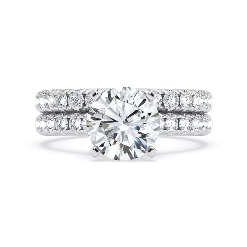 14K White Gold Signature Hearts & Arrows Classic Pavé Cathedral Engagement Ring (.45ct. tw.)