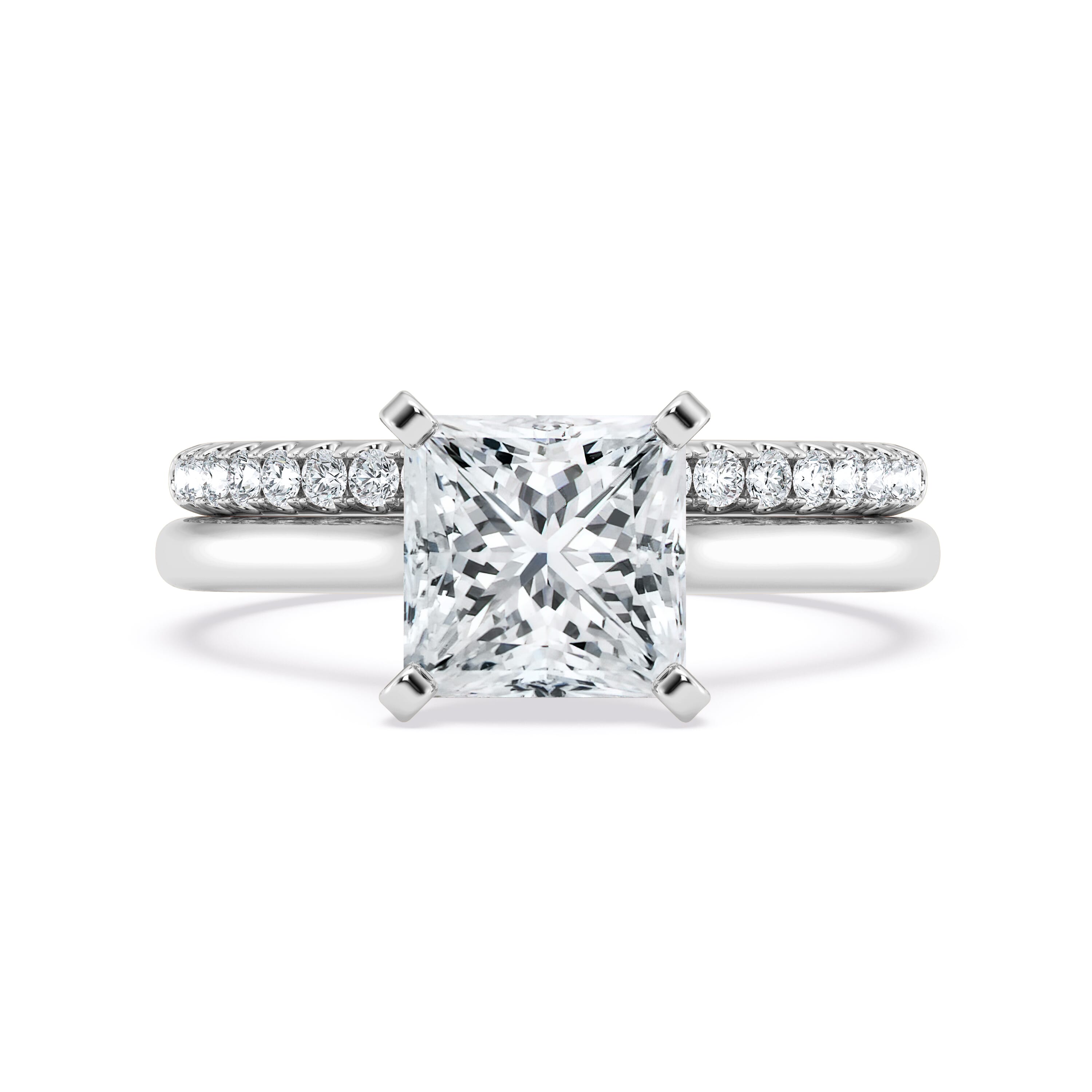 18K White Gold Signature Hearts & Arrows Hidden Halo Cathedral Engagement Ring (2mm)