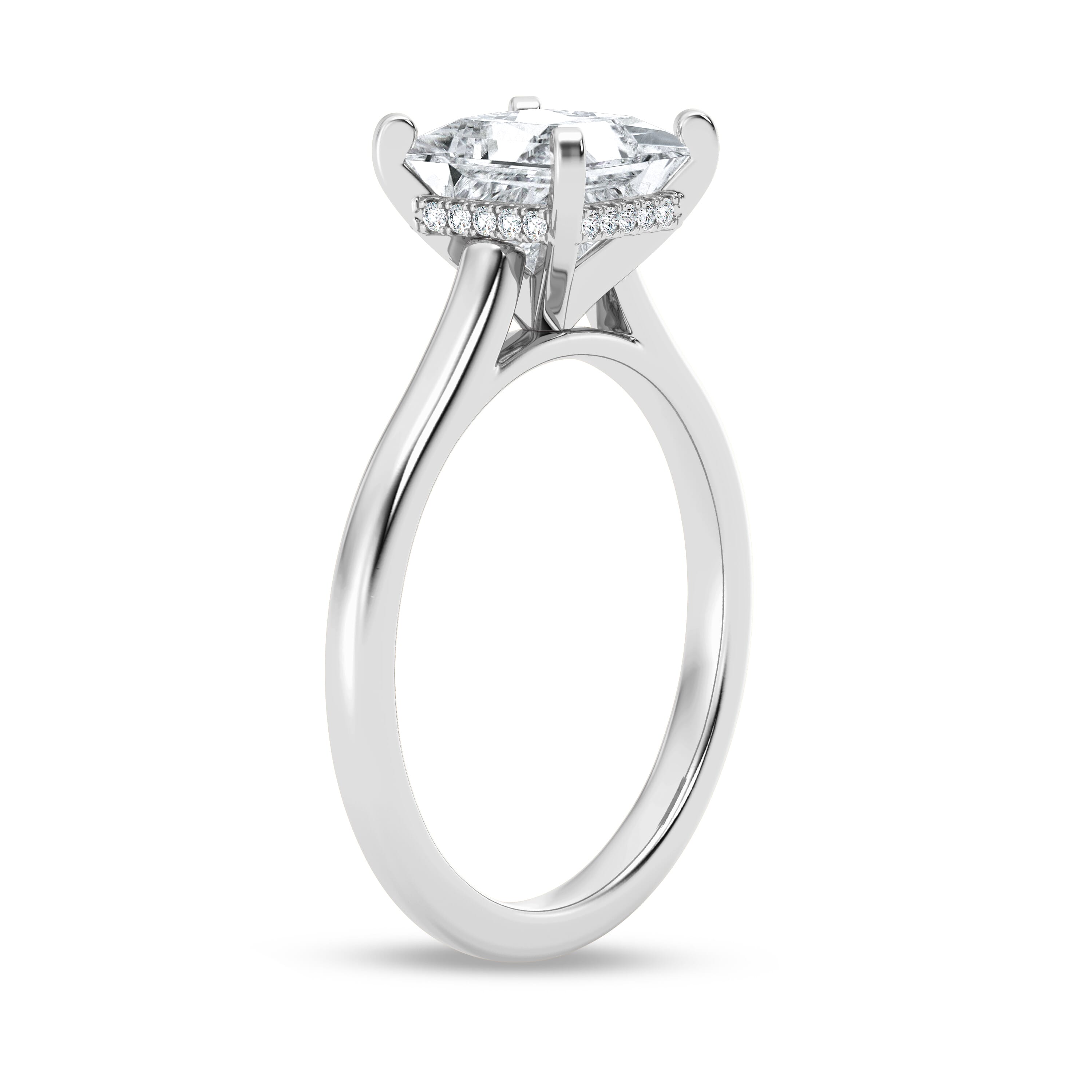 18K White Gold Signature Hearts & Arrows Hidden Halo Cathedral Engagement Ring (2mm)