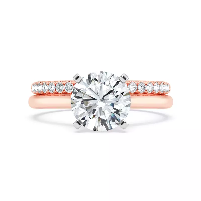 14K Rose Gold Signature Hearts & Arrows Hidden Halo Cathedral Engagement Ring (2mm)