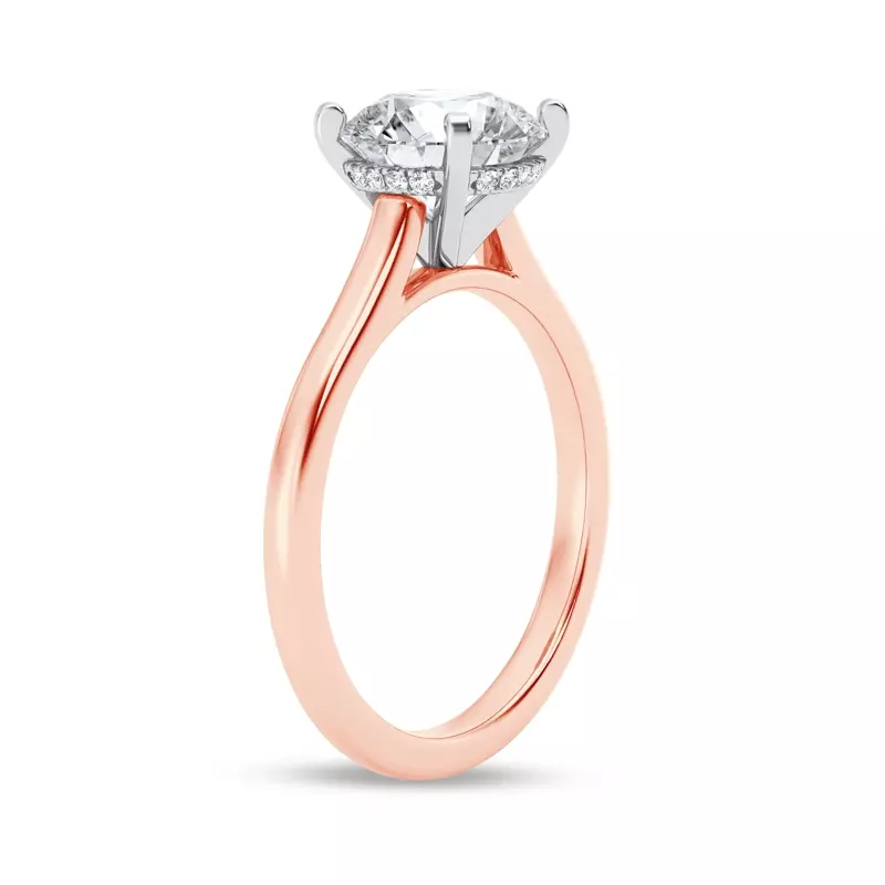 14K Rose Gold Signature Hearts & Arrows Hidden Halo Cathedral Engagement Ring (2mm)