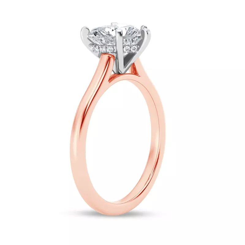 14K Rose Gold Signature Hearts & Arrows Hidden Halo Cathedral Engagement Ring (2mm)