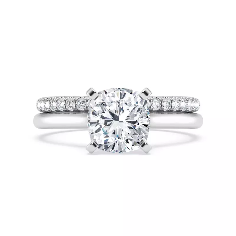14K White Gold Signature Hearts & Arrows Hidden Halo Cathedral Engagement Ring (2mm)