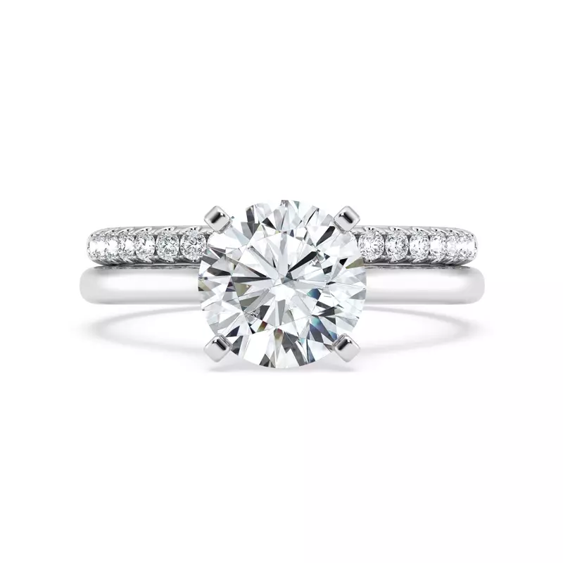 14K White Gold Signature Hearts & Arrows Hidden Halo Cathedral Engagement Ring (2mm)