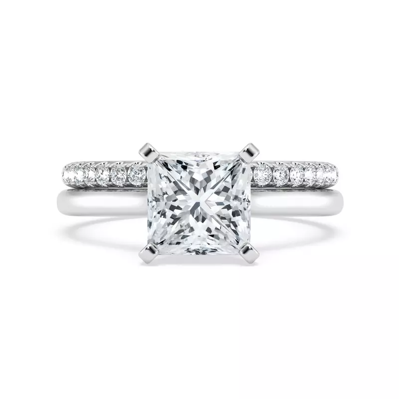 14K White Gold Signature Hearts & Arrows Hidden Halo Cathedral Engagement Ring (2mm)