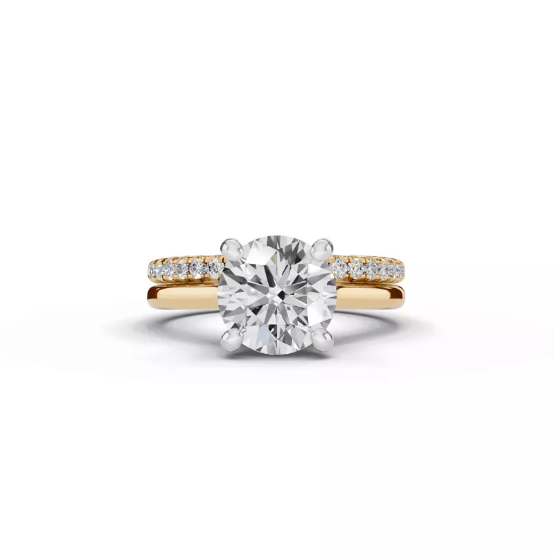 14K Yellow Gold Signature Hearts & Arrows Hidden Halo Cathedral Engagement Ring (2mm)