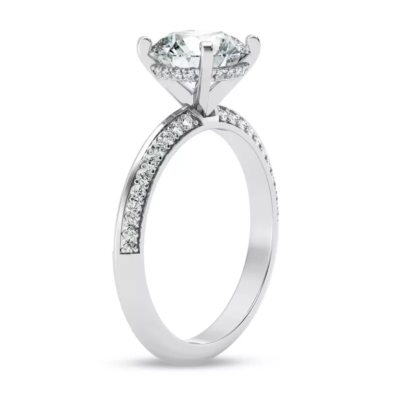 14K White Gold Signature Hearts & Arrows Hidden Halo Pavé Knife-Edge Engagement Ring
