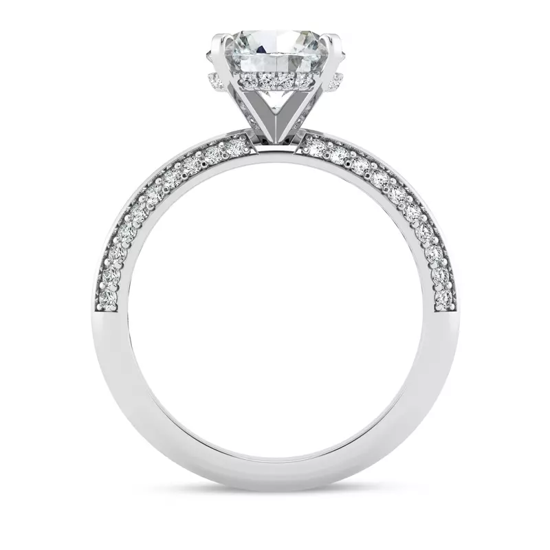 14K White Gold Signature Hearts & Arrows Hidden Halo Pavé Knife-Edge Engagement Ring