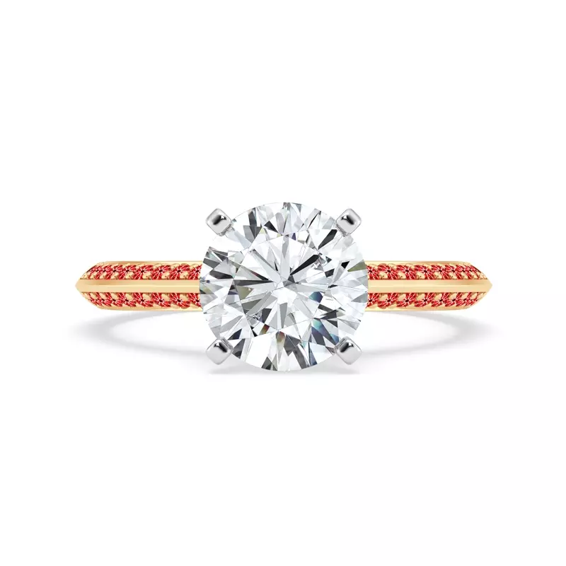 14K Yellow Gold Signature Hearts & Arrows Pavé Knife-Edge Cathedral Engagement Ring 