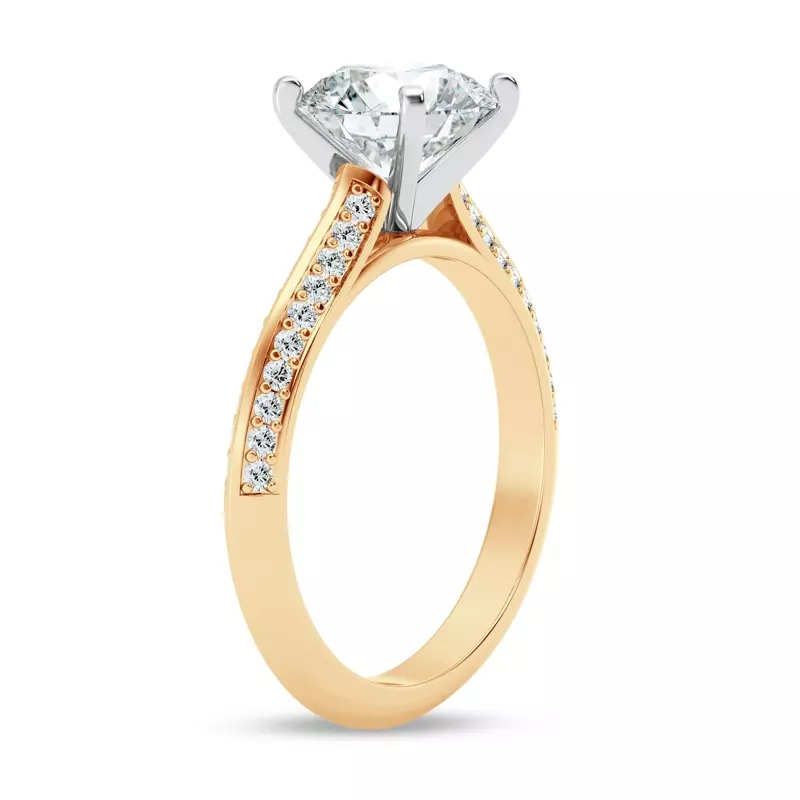 14K Yellow Gold Signature Hearts & Arrows Pavé Knife-Edge Cathedral Engagement Ring 