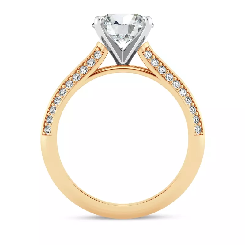 14K Yellow Gold Signature Hearts & Arrows Pavé Knife-Edge Cathedral Engagement Ring 