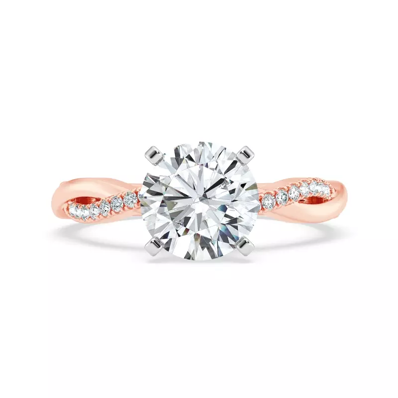 14K Rose Gold Signature Hearts & Arrows Pavé Twist Engagement Ring With Hidden Halo Engagement Ring