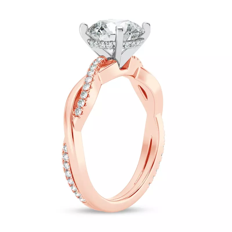 14K Rose Gold Signature Hearts & Arrows Pavé Twist Engagement Ring With Hidden Halo Engagement Ring