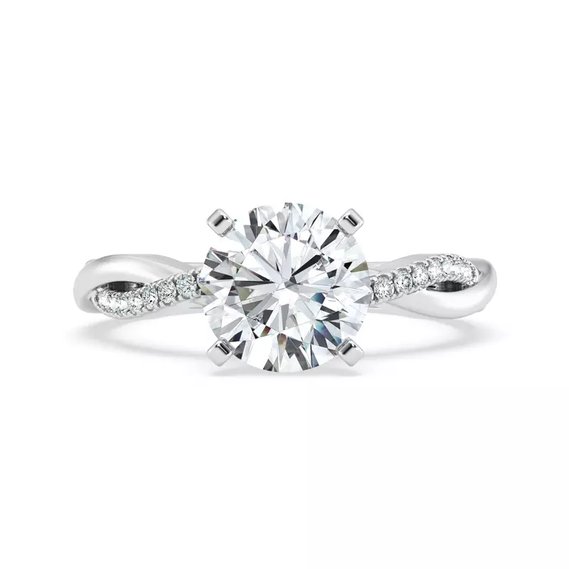 14K White Gold Signature Hearts & Arrows Pavé Twist Engagement Ring With Hidden Halo Engagement Ring