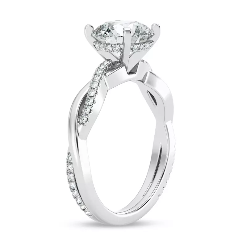14K White Gold Signature Hearts & Arrows Pavé Twist Engagement Ring With Hidden Halo Engagement Ring