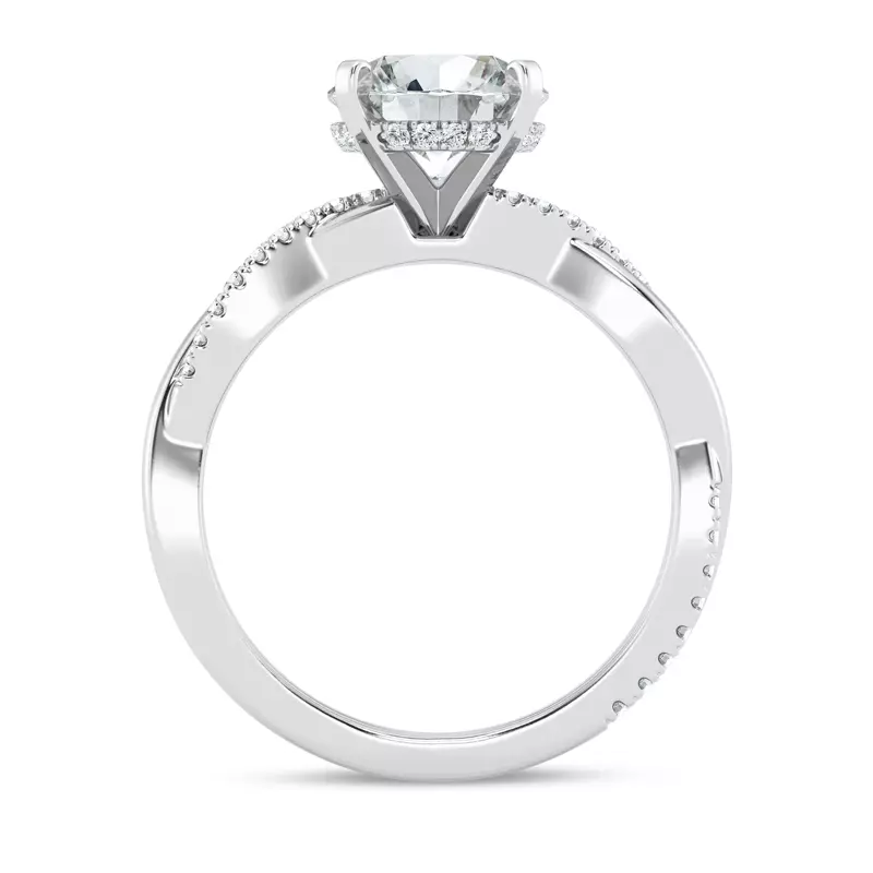 14K White Gold Signature Hearts & Arrows Pavé Twist Engagement Ring With Hidden Halo Engagement Ring