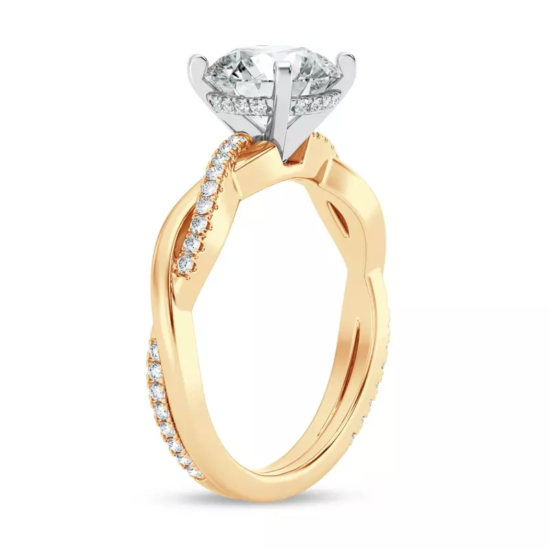 14K Yellow Gold Signature Hearts & Arrows Pavé Twist Engagement Ring With Hidden Halo Engagement Ring