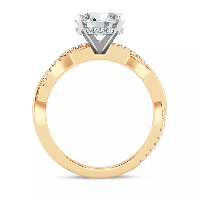14K Yellow Gold Signature Hearts & Arrows Pavé Twist Engagement Ring With Hidden Halo Engagement Ring
