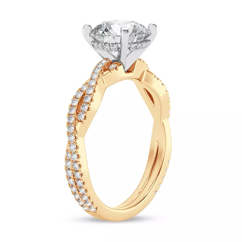 14K Yellow Gold Signature Hearts & Arrows Pavé Spiral Hidden Halo Engagement Ring