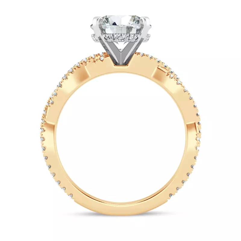 14K Yellow Gold Signature Hearts & Arrows Pavé Spiral Hidden Halo Engagement Ring