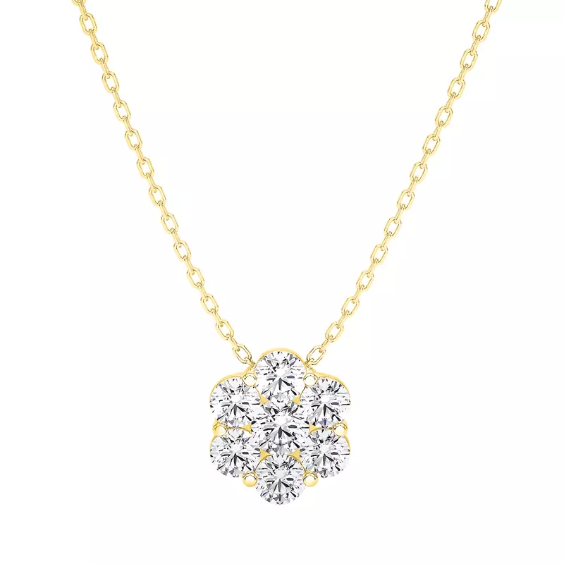 14K Yellow Gold Floral Lab Diamond Cluster Pendant (1 ct. tw.)