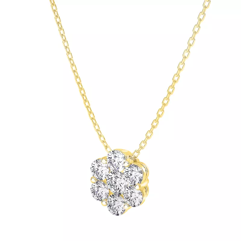 14K Yellow Gold Floral Lab Diamond Cluster Pendant (1 ct. tw.)