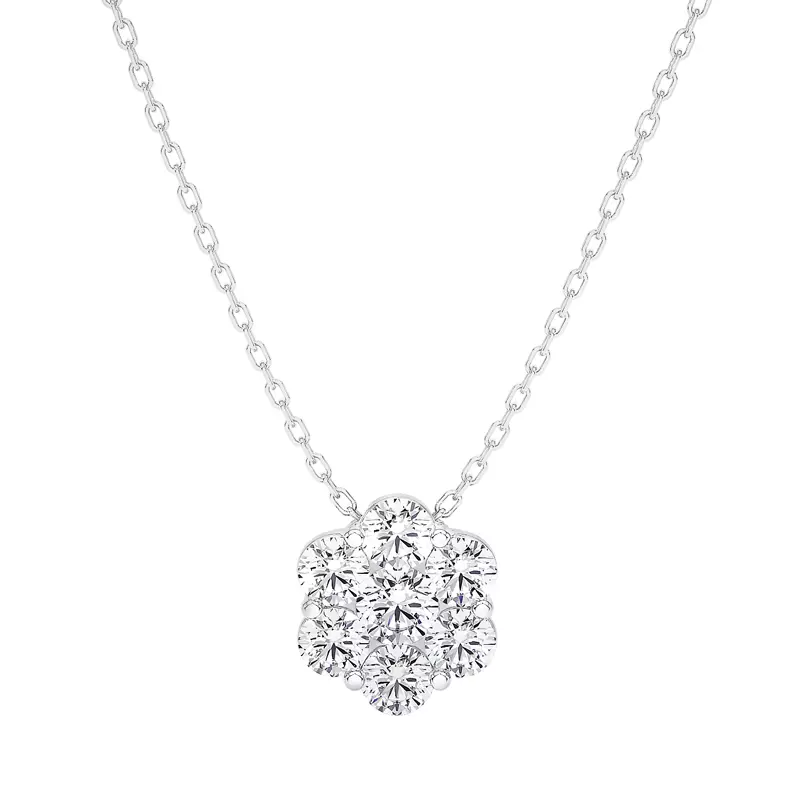 Floral Lab Diamond Cluster Silver Pendant (1 ct. tw.)