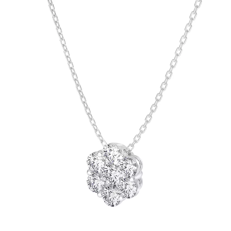 Floral Lab Diamond Cluster Silver Pendant (1 ct. tw.)