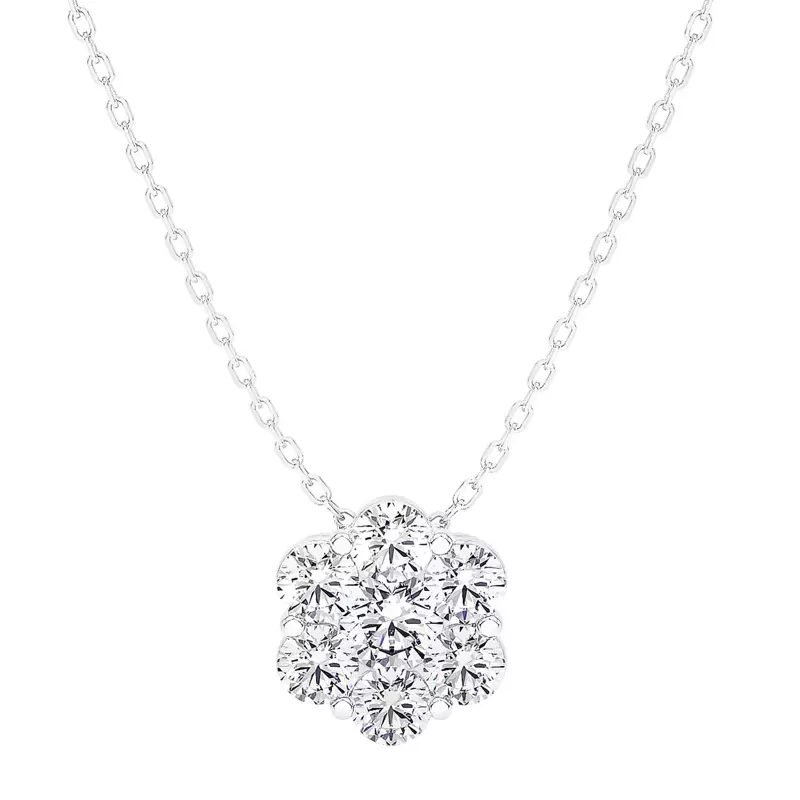 14K White Gold Floral Lab Diamond Cluster Pendant (2 ct. tw.)