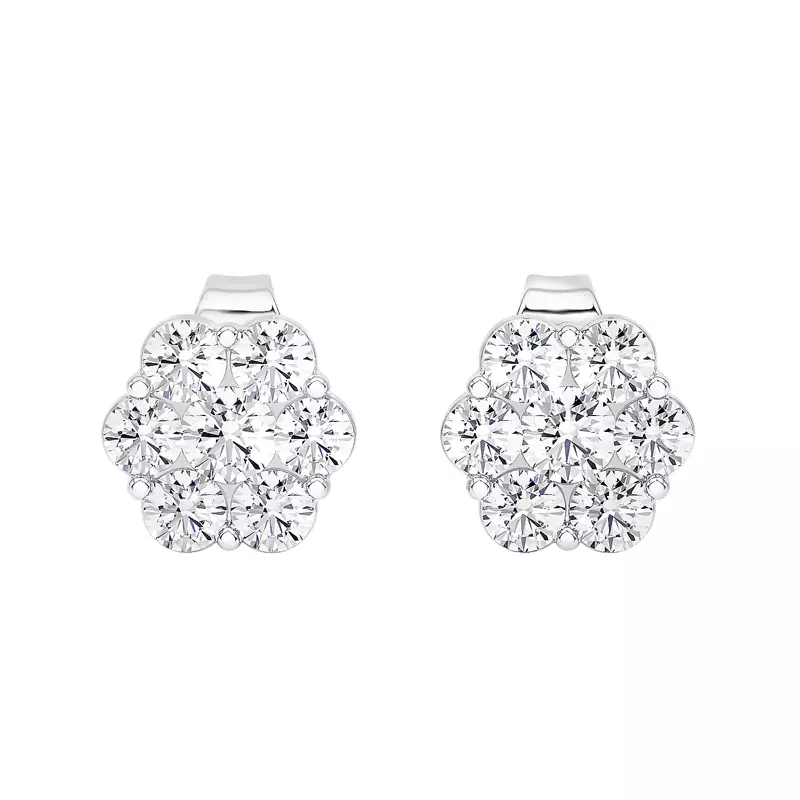 14K White Gold Floral Lab Diamond Cluster Earrings (1 ct. tw.)