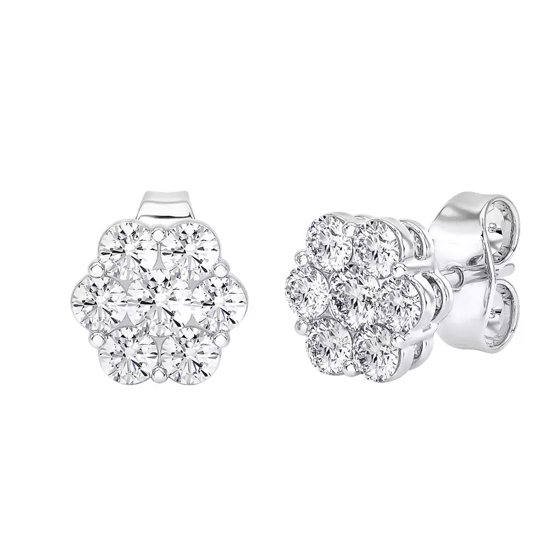 14K White Gold Floral Lab Diamond Cluster Earrings (1 ct. tw.)