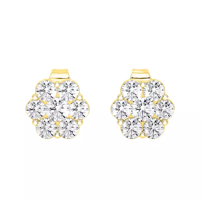 14K Yellow Gold Floral Diamond Cluster Earrings (1 ct. tw.)