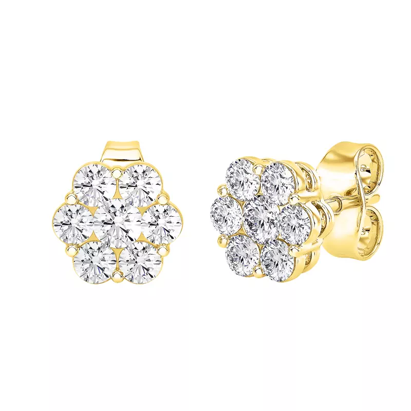 14K Yellow Gold Floral Diamond Cluster Earrings (1 ct. tw.)
