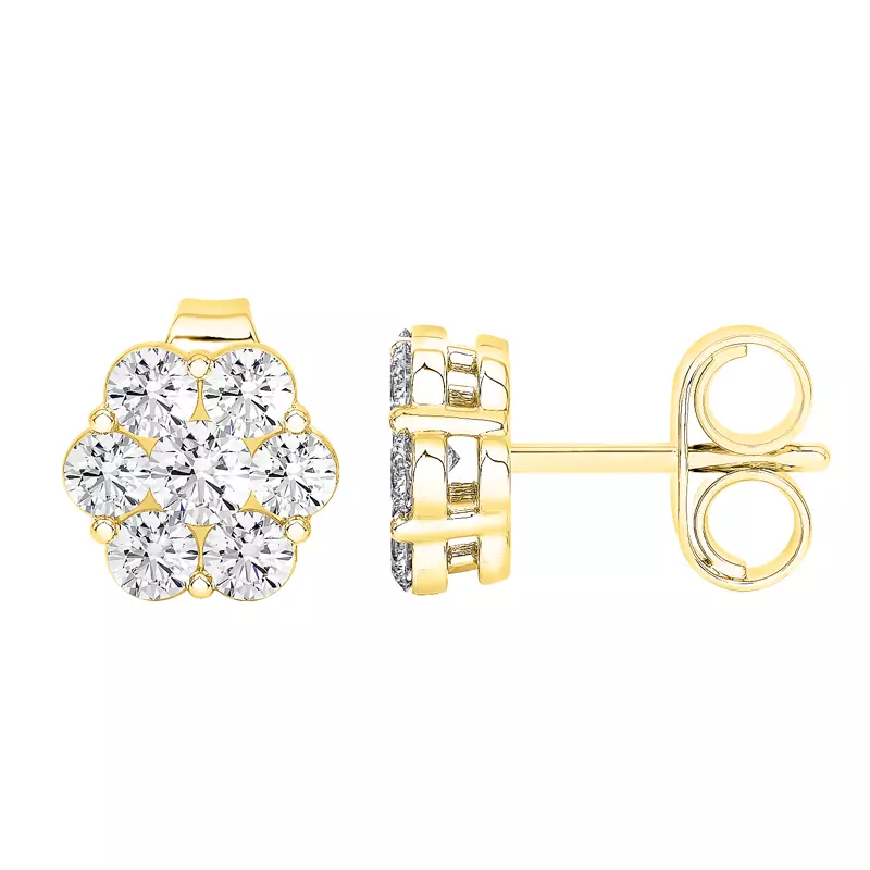 14K Yellow Gold Floral Diamond Cluster Earrings (1 ct. tw.)