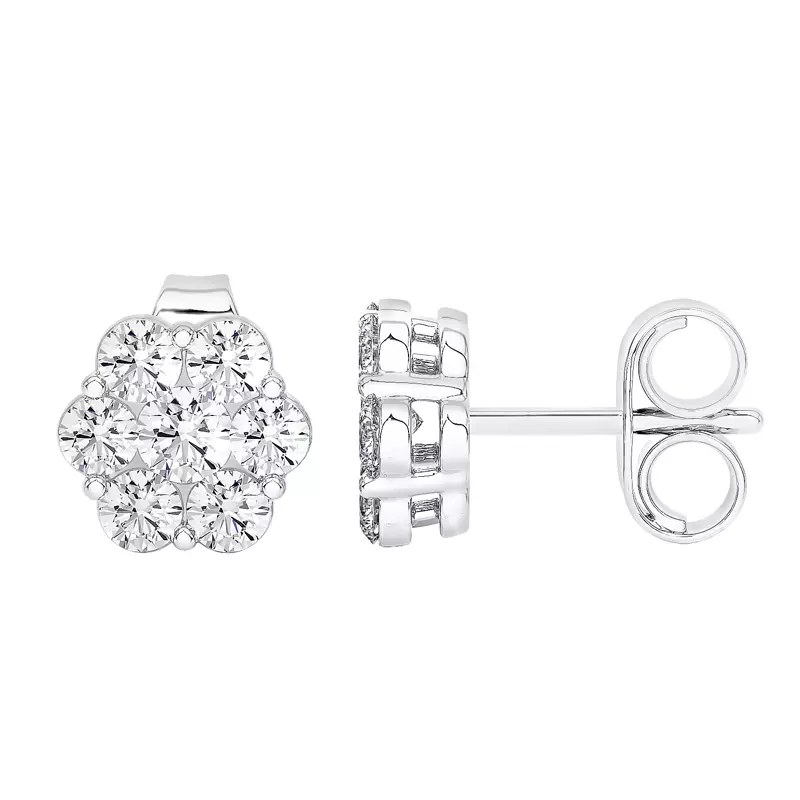 Floral Lab Diamond Cluster Silver Earrings (1 ct. tw.)