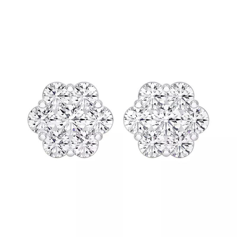 14K White Gold Floral Lab Diamond Cluster Earrings (2 ct. tw.)