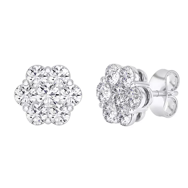 14K White Gold Floral Lab Diamond Cluster Earrings (2 ct. tw.)