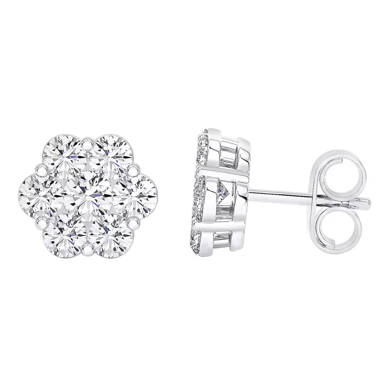 14K White Gold Floral Lab Diamond Cluster Earrings (2 ct. tw.)
