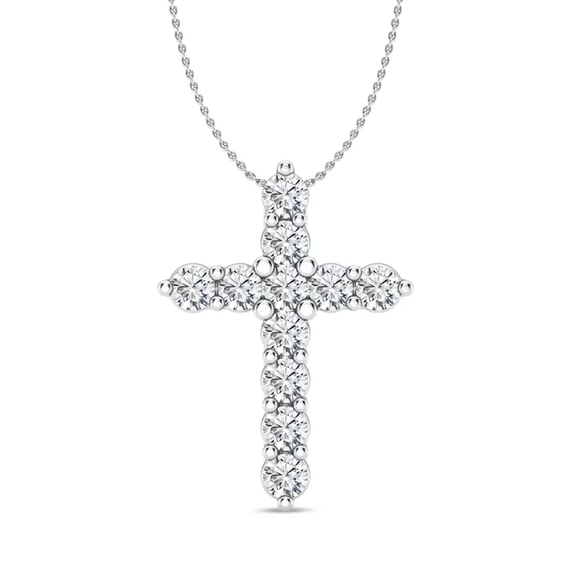 Classic Shared Prong Lab Diamond Cross Necklace (2 ct. tw.)