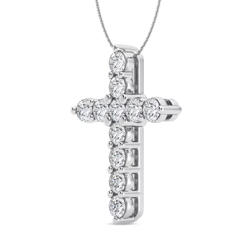14K White Gold Classic Shared Prong Lab Diamond Cross Pendant (3 ct. tw.)