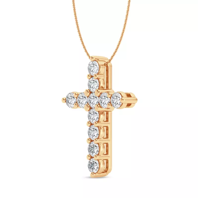 14K Yellow Gold Classic Shared Prong Lab Diamond Cross Pendant (2 ct. tw.)
