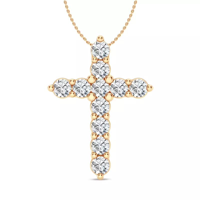 14K Yellow Gold Classic Shared Prong Lab Diamond Cross Pendant (3 ct. tw.)