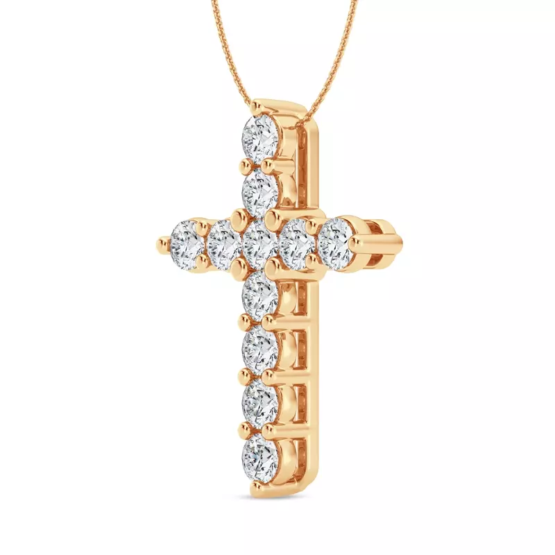 14K Yellow Gold Classic Shared Prong Lab Diamond Cross Pendant (3 ct. tw.)