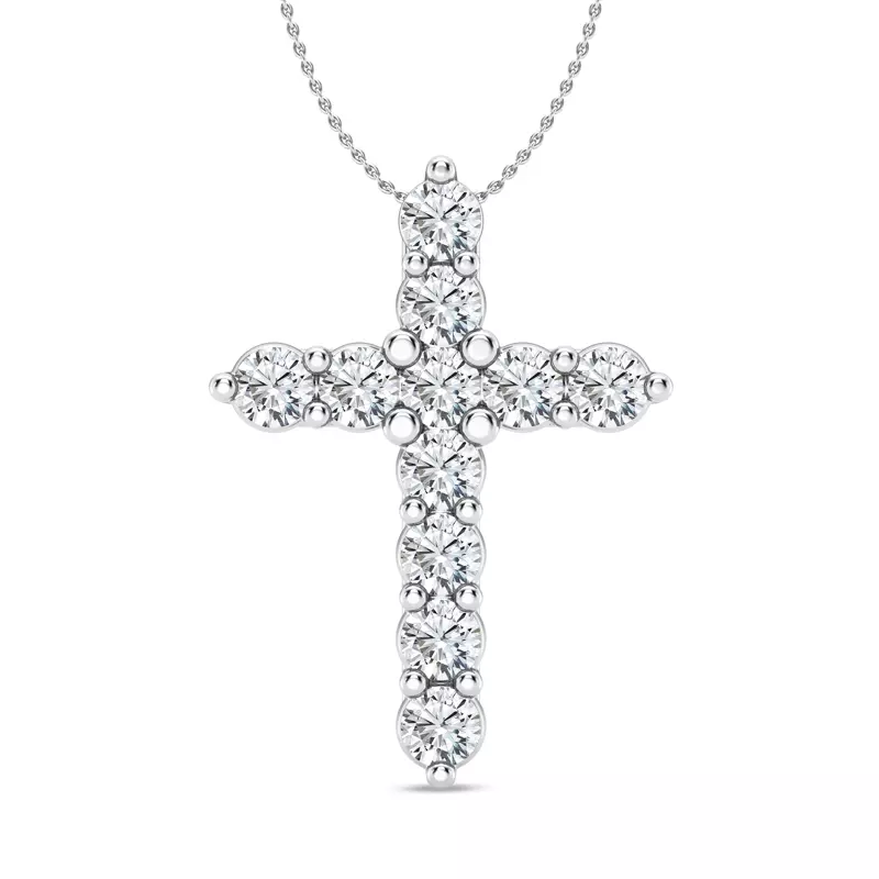 14K White Gold Classic Shared Prong Diamond Cross Pendant (3 ct. tw.)